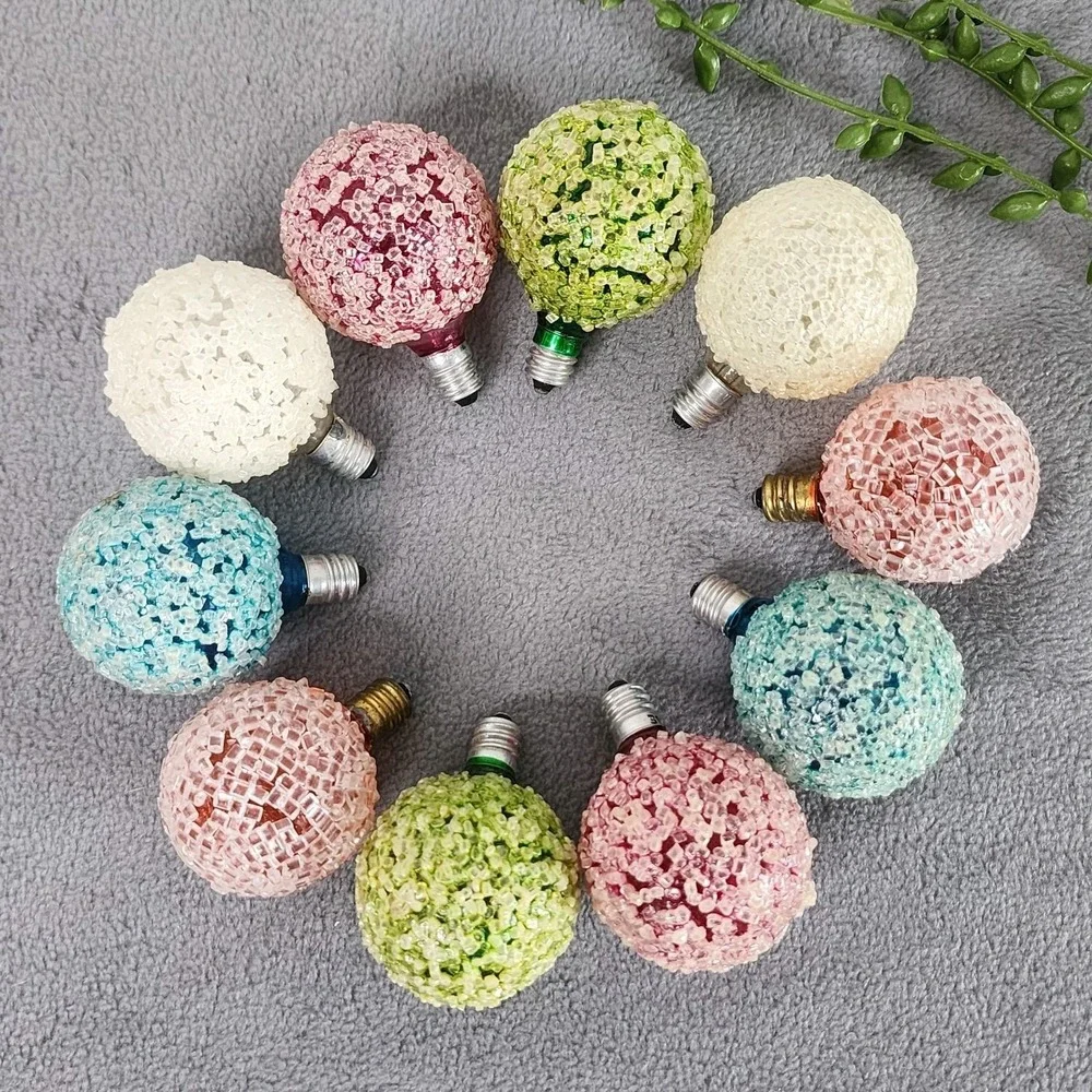 10 Vintage GE Snowball Frosted Lighted Ice Christmas Bulbs Tested Working Iced